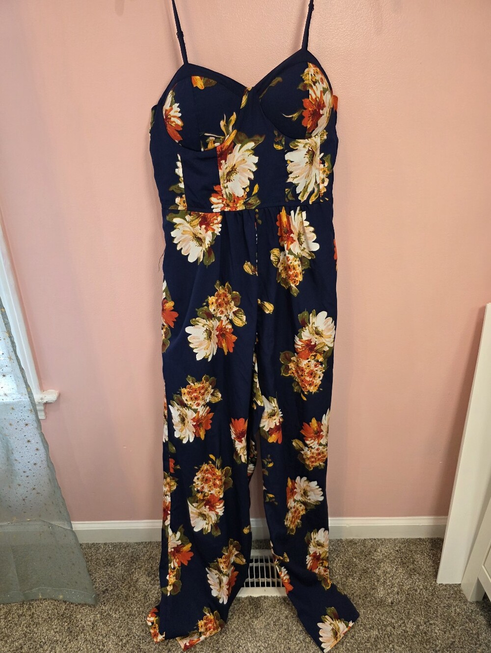 Band of Gypsies Navy Floral Bustier Wide Leg Jumpsuit Size S - Picture 3 of 8